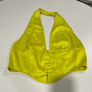 Meshki Halter Top Size L Yellow Sleeveless Plunge‎ Zip Club Party Rave